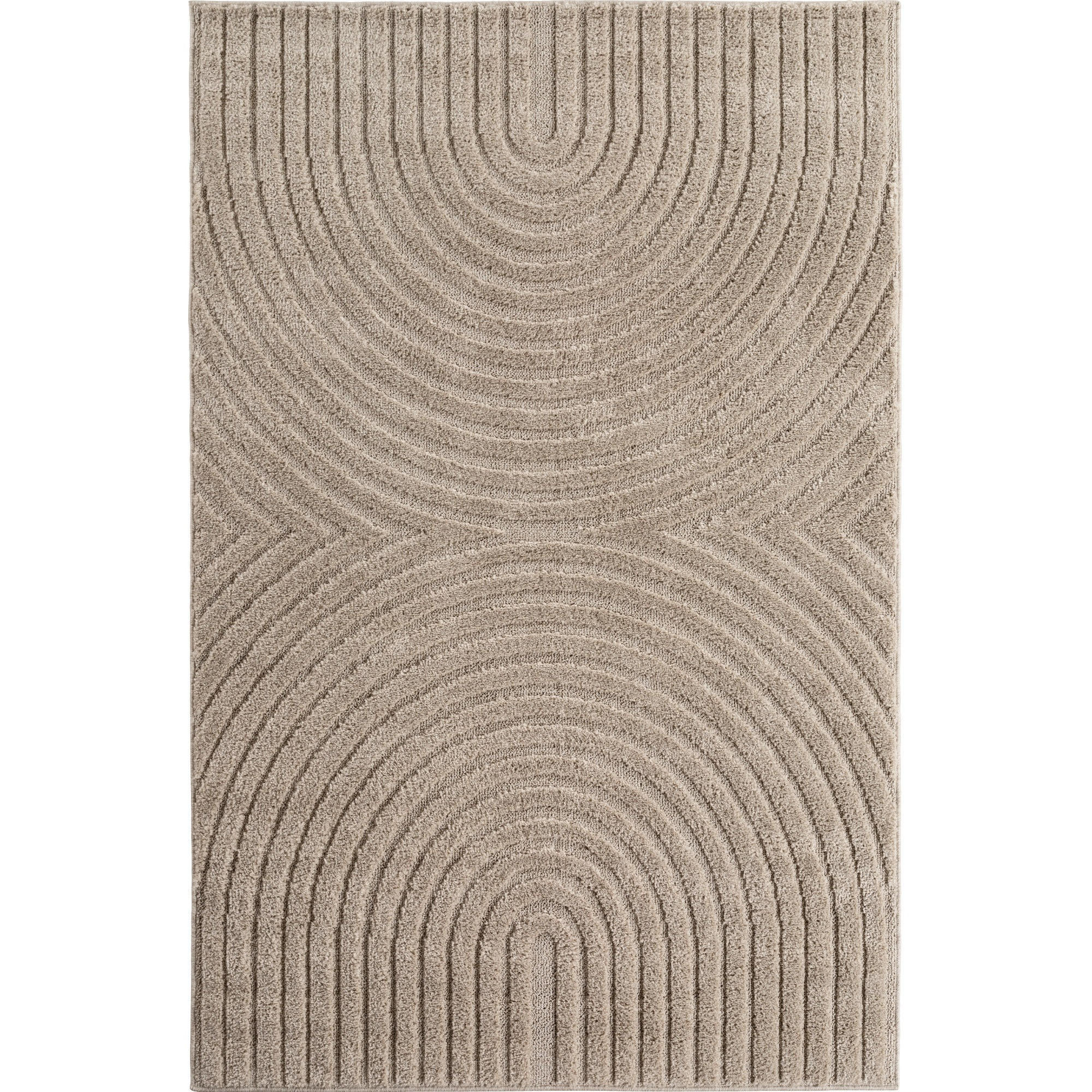 TEPPICH Wohnzimmer Hoch-Tief 3D-Effekt Organische Bögen mit 3D-Effekt OEKO-TEX 3D-Relief Boho Beige 200x290 – RIGI - Beige, Textil (200/290cm) - KADIMA DESIGN