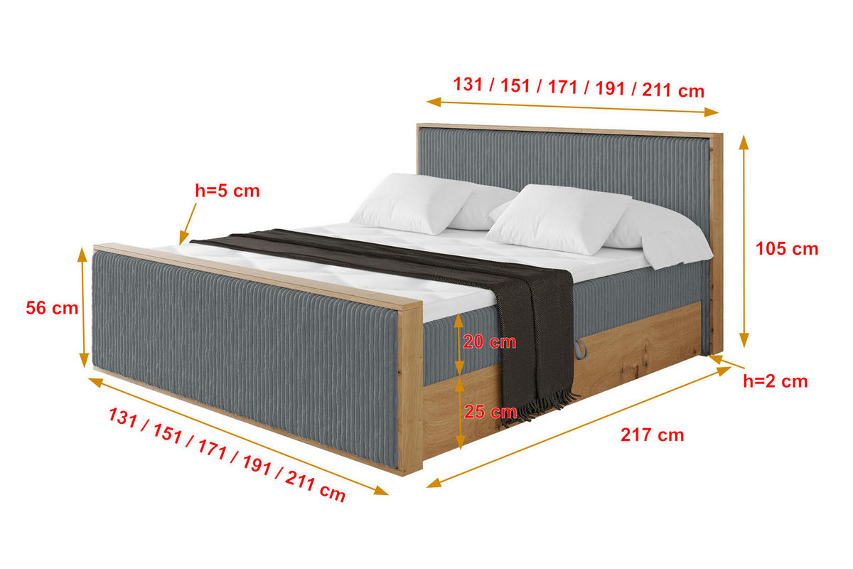 BOXBETT LOLLI9 -Z 120x200 - H3 Dunkelgrau - Dunkelgrau, Holzwerkstoff (120/200cm) - ALTDECOR