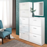 SCHUHKIPPER Gizmo Weiß Hochglanz Set mit Spiegel - Weiß Hochglanz/Weiß, Holzwerkstoff (59/105/22cm) - Vicco