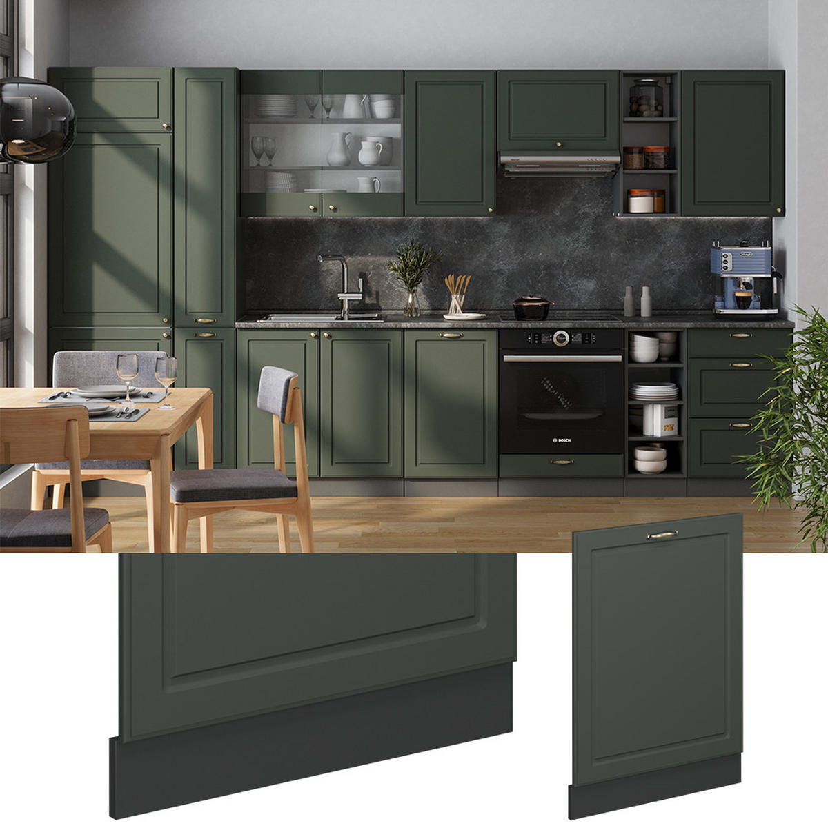 GESCHIRRSPÜLBLENDE Fame-Line Grün-Gold Landhaus 60 cm , AP Anthrazit - Anthrazit/Grün, Holzwerkstoff (60/81.8/1.6cm) - Vicco