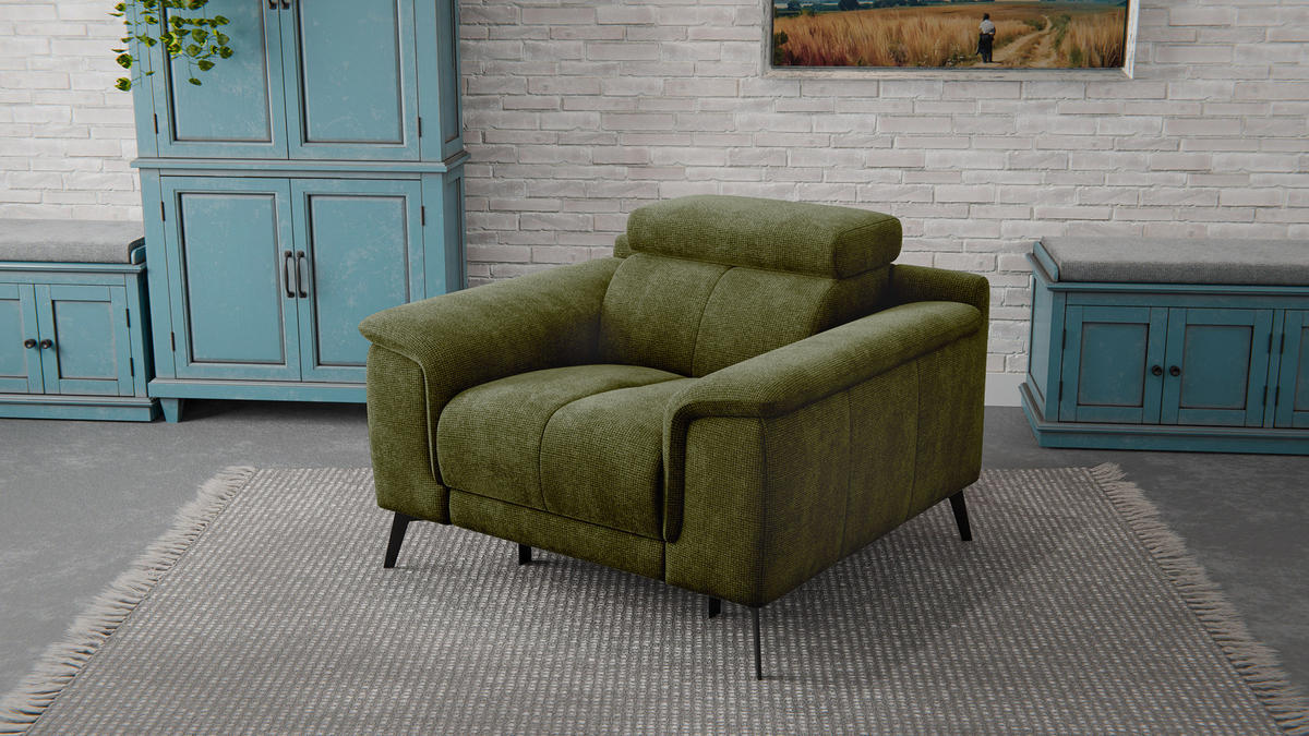 SESSEL FIERO mit Relaxfunktion, olivgrün - Schwarz/Olivgrün, Holzwerkstoff/Textil (114/82/103cm) - Courtois Laville