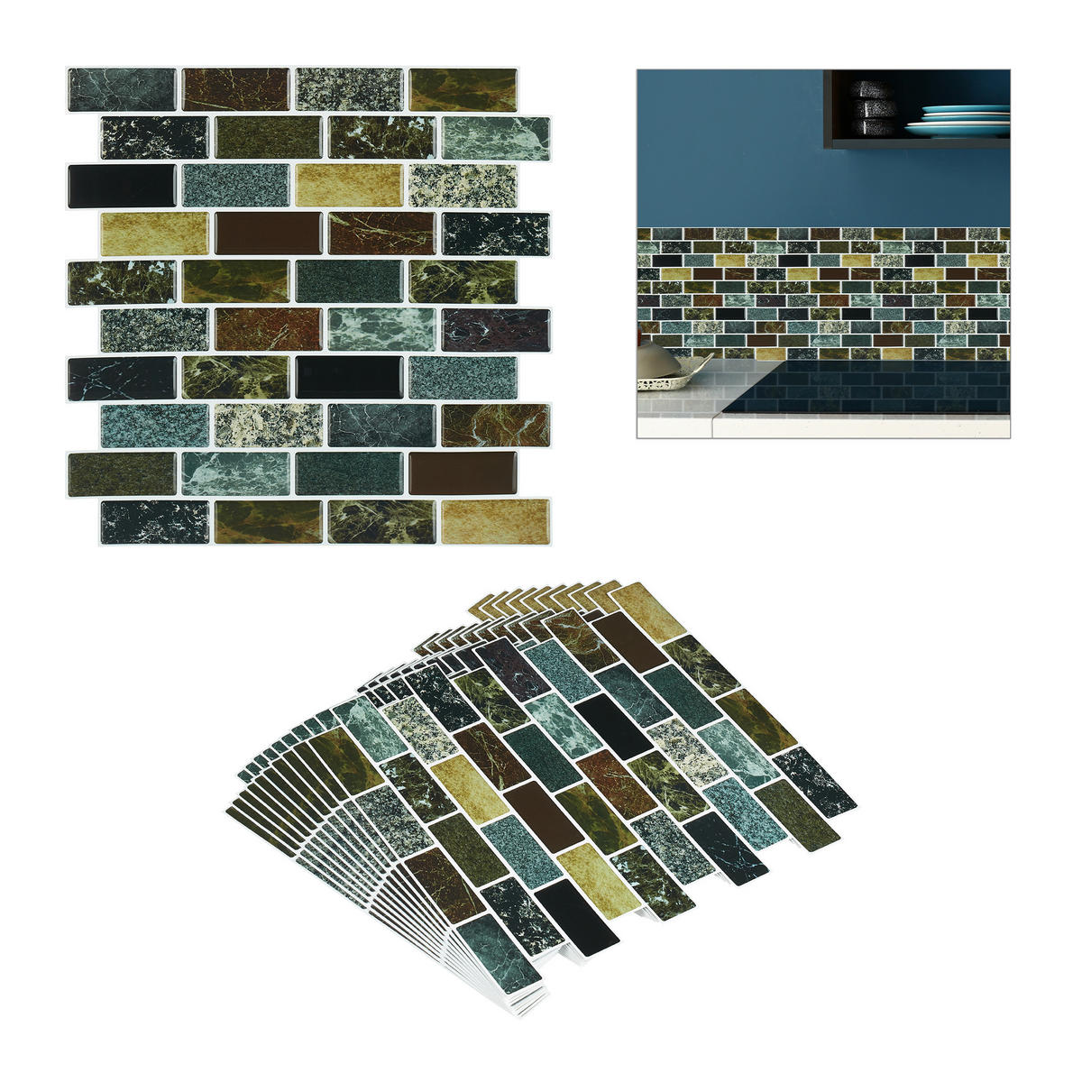 10xFLIESENAUFKLEBER - Multicolor, Papier/Kunststoff (31/31/0.1cm) - Relaxdays