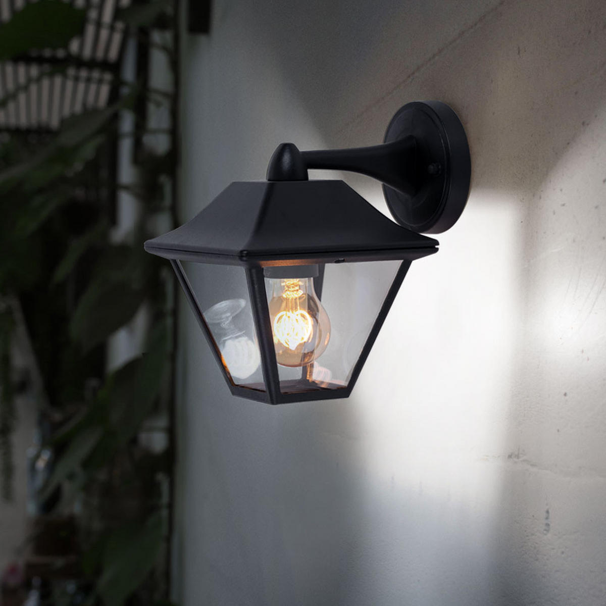 AUSSEN WANDLEUCHTE Alu Schwarz Glas 2er Set - Schwarz, Glas (23.5/22.5/22.5cm)