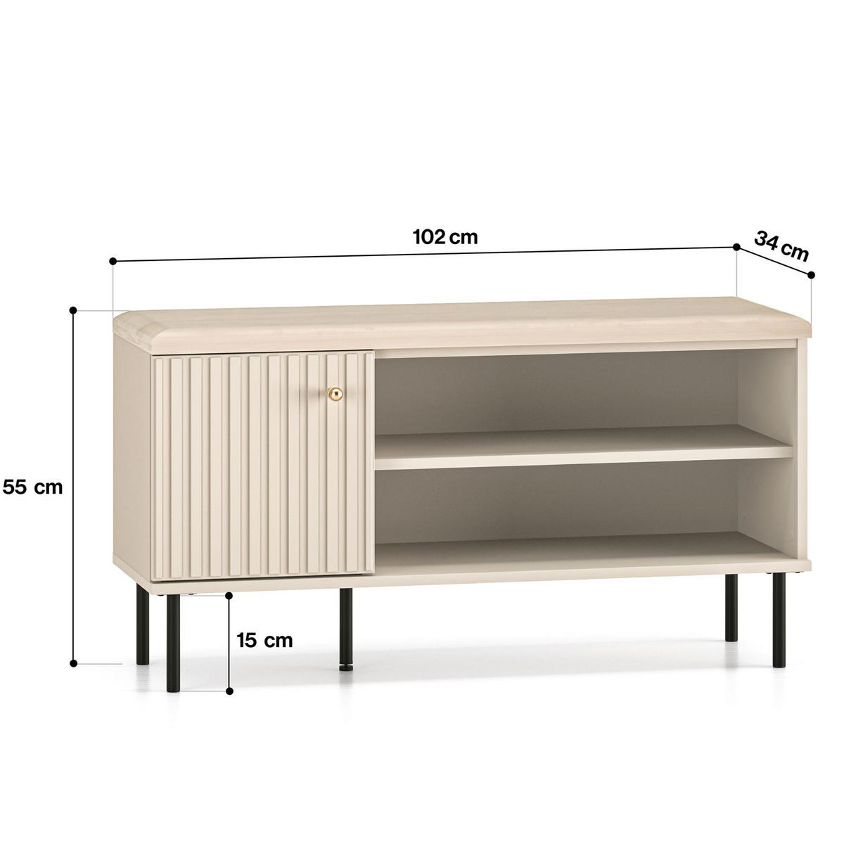 SCHUHSCHRANK Sitzender DROMA,Creme - Creme/Schwarz, Holzwerkstoff (102/55/34cm) - KONSIMO®