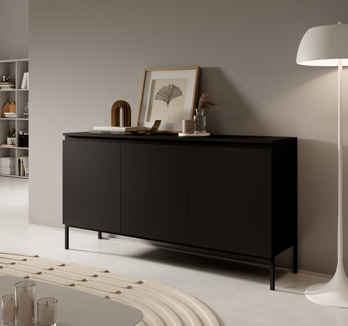 SIDEBOARD Bemmi Schwarz mit schwarzen Beinen 3-türig 150 cm - Schwarz, Holzwerkstoff/Metall (150/77/35cm) - Selsey