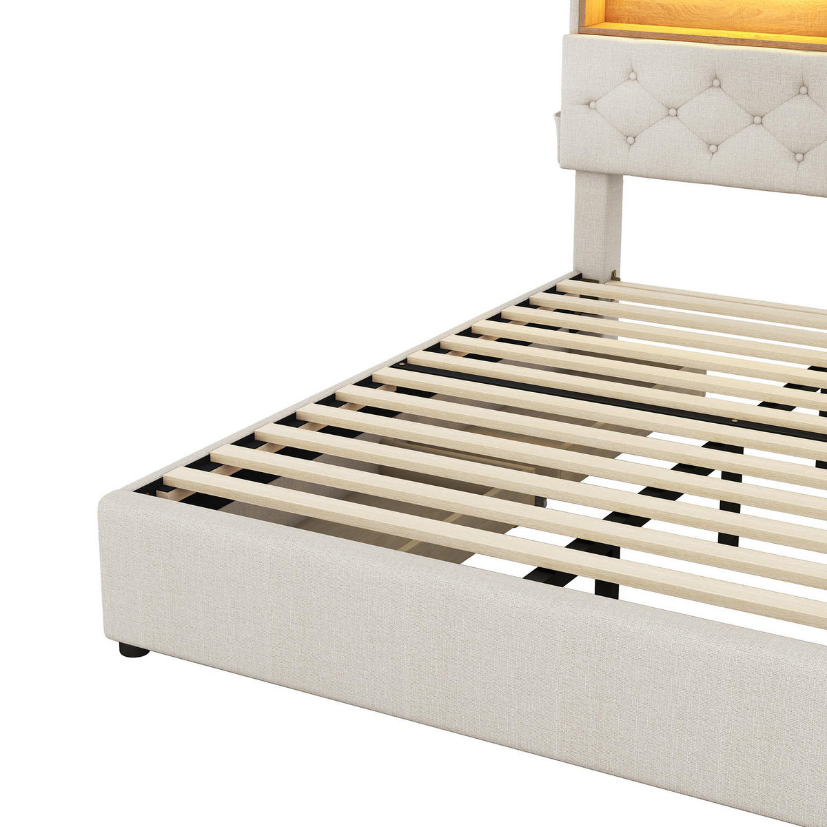 DOPPELBETT 140x200cm Beige Polsterbett LED USB 4 Schubladen Kopfteil - Beige, Holz (140/200cm) - FLIEKS