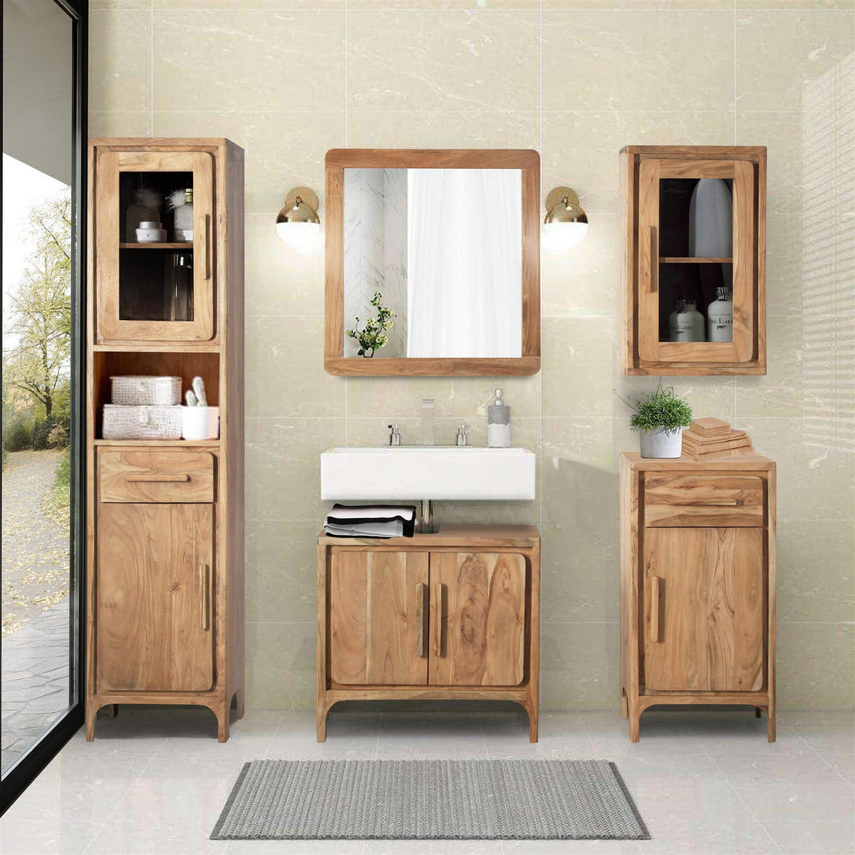 MASSIVER UNTERSCHRANK - Massivholz Akazie - Akaziefarben, Holz (44/87/32cm) - home24