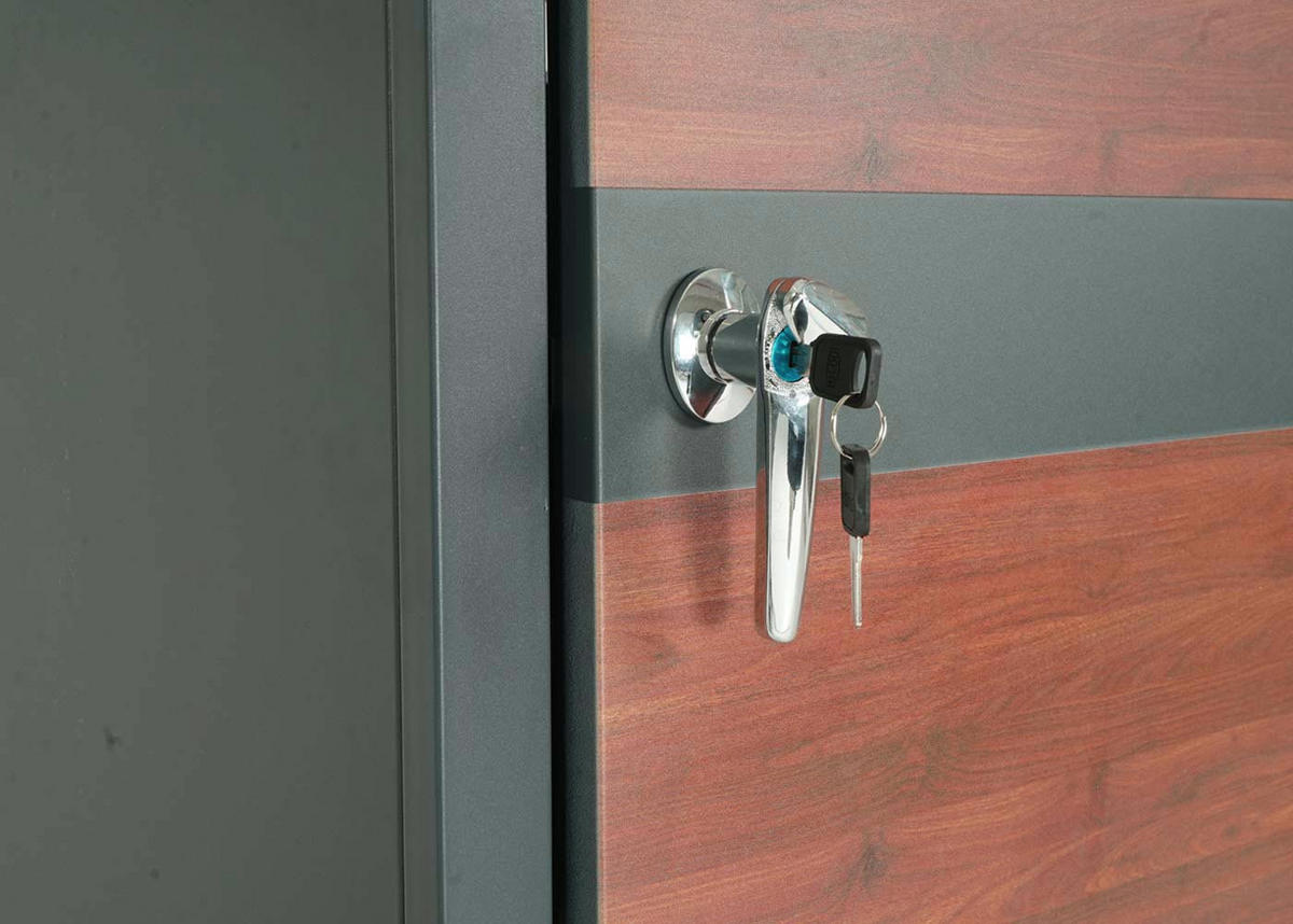 MÜLLTONNENBOX 2er mit Pflanzkasten 125x132x80cm Anthrazit Kirsche-Holzoptik Dunkelbraun erweiterbar - Kirschbaumfarben, Metall (132/125/80cm) - PROREGAL