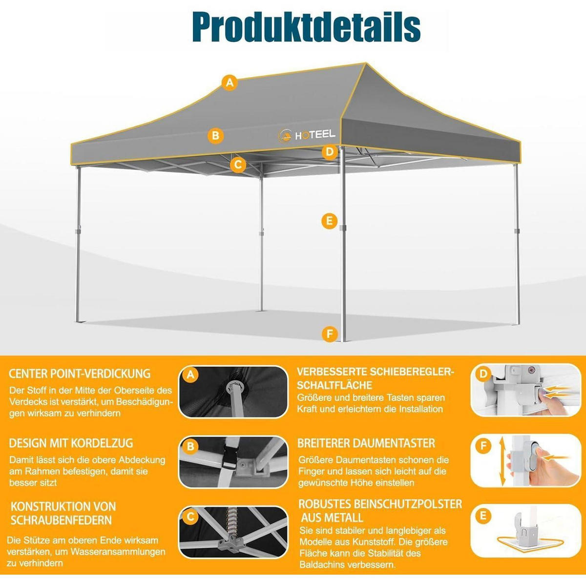FALTPAVILLON 3 x 4,5 m Grau Wasserdicht Stabil - Grau, Textil (300/342/450cm)