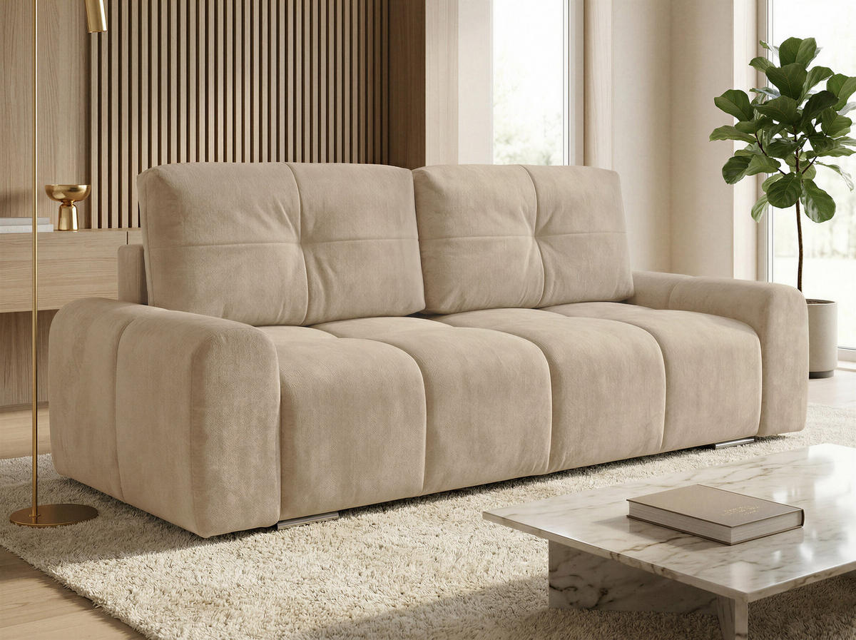 SCHLAFSOFA Fluffy - Beige (Vibe 06) - Chromfarben/Beige, Holz/Kunststoff (245/100/99cm) - Sofnet