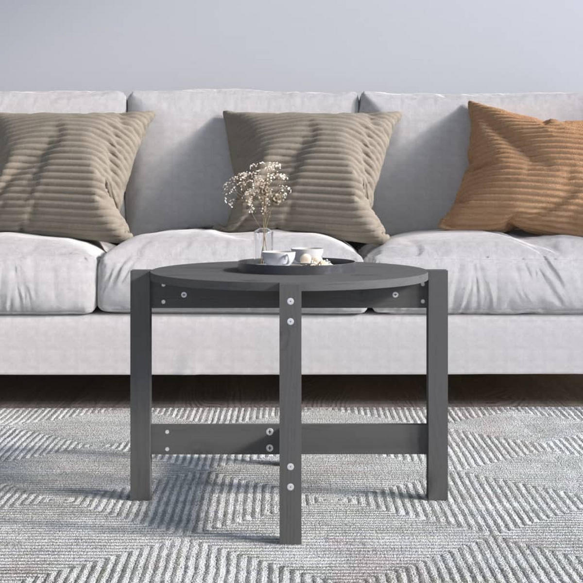 COUCHTISCH Grau Ø 62,5x45 cm Massivholz Kiefer - Grau, Holz (62.5/62.5/45cm) - furnicato
