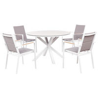 GARTENTISCH-SET 4-Sitzer Weiß Maletto/Busseto - Hellbraun/Beige, Metall - Beliani