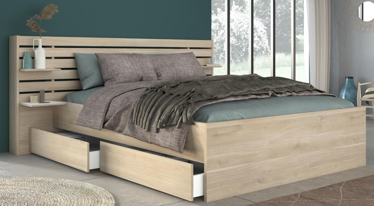 SCHLAFZIMMER komplett Set Stauraumbett 160x200 und Kleiderschrank - Eichefarben, Holz/Holzwerkstoff (160/203/200cm) - Parisot Meuble