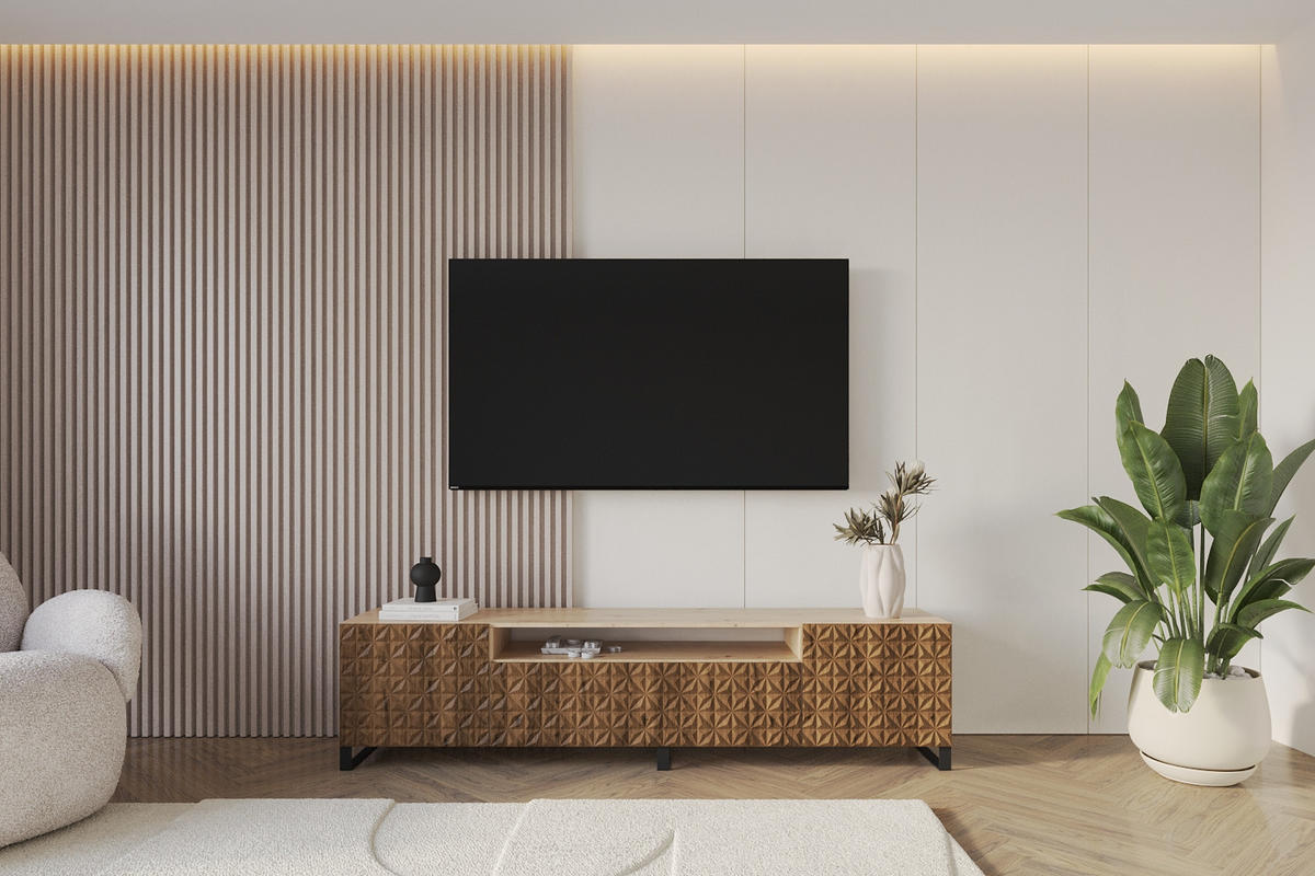 LOWBOARD VIRA-S 200x53x41 cm - Artisan / Katania - Eiche Wotan/Schwarz, Holzwerkstoff (200/53/41cm) - ALTDECOR