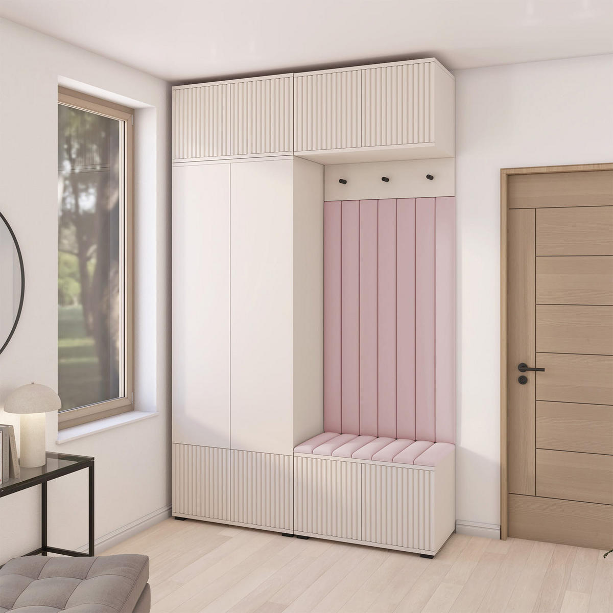 GARDEROBE Ritmo version 2 mit POLSTERPANEELEN ROSA - Beige/Rosa, Holzwerkstoff (140/225/40cm) - Jerpax