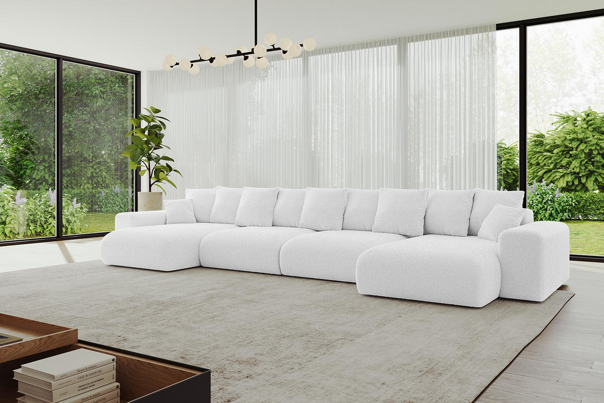 WOHNLANDSCHAFT mit Schlaffunktion ESKAR-U2-464x176x84cm Weiß - Weiß, Holzwerkstoff/Kunststoff (176/72/464cm) - ALTDECOR