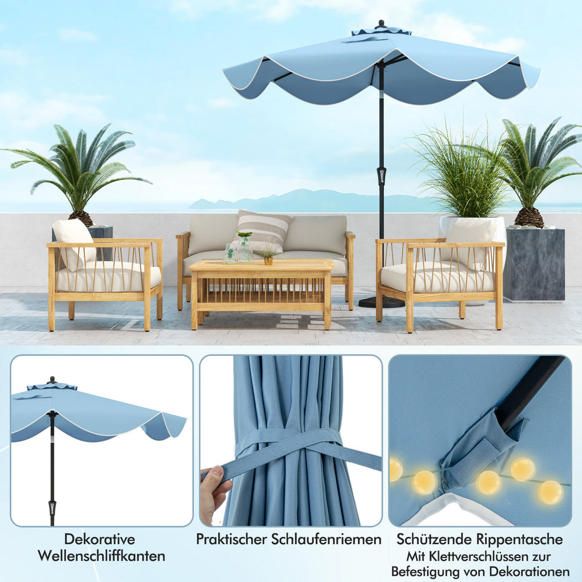 TERRASSENSCHIRM Marineblau - Hellblau, Kunststoff (280/280cm) - COSTWAY