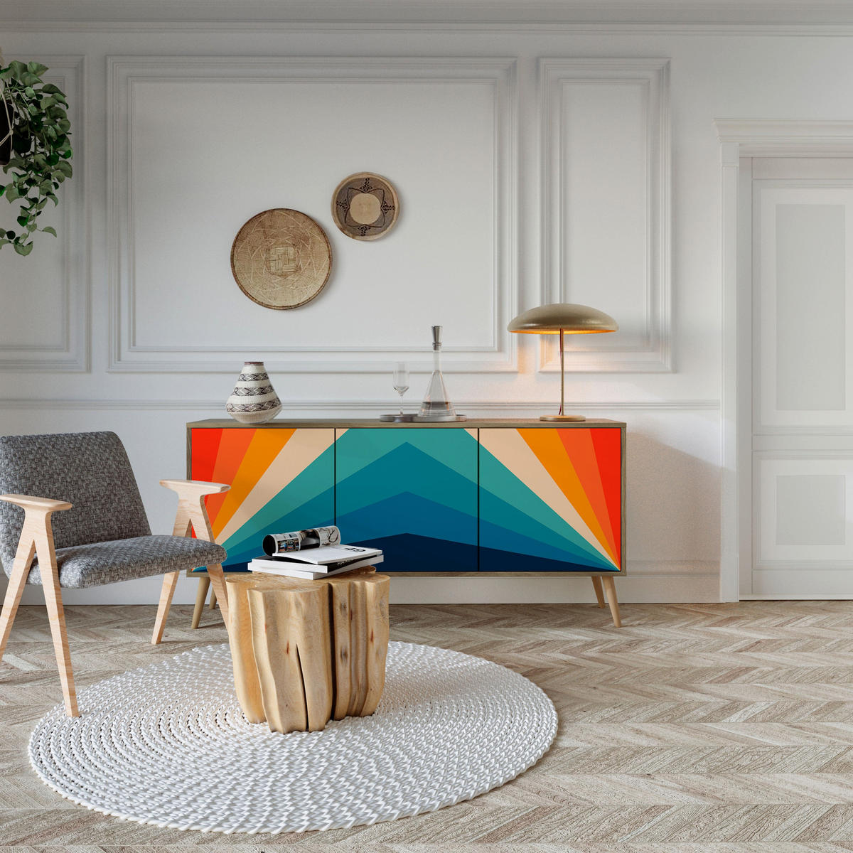 SIDEBOARD PRISM CONCUSSION, Eicheneffekt, 164,5x42x77,5 cm, 3 Türen - Eichefarben/Buchefarben, Holzwerkstoff/Buchenholz (164.5/77.5/42cm) - SpaceRebels