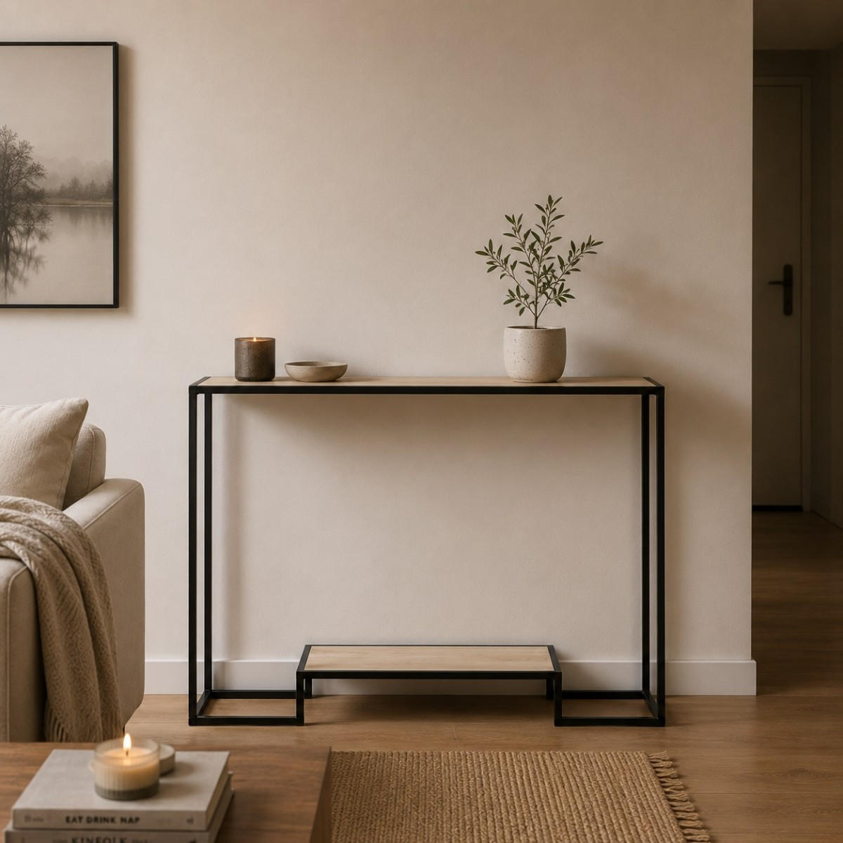 MODERNT konsolbord i två nivåer med ekfinish, 120 cm långt - Ekfärgad, Träbaserade material (8.5/8.5/80cm) - Calicosy