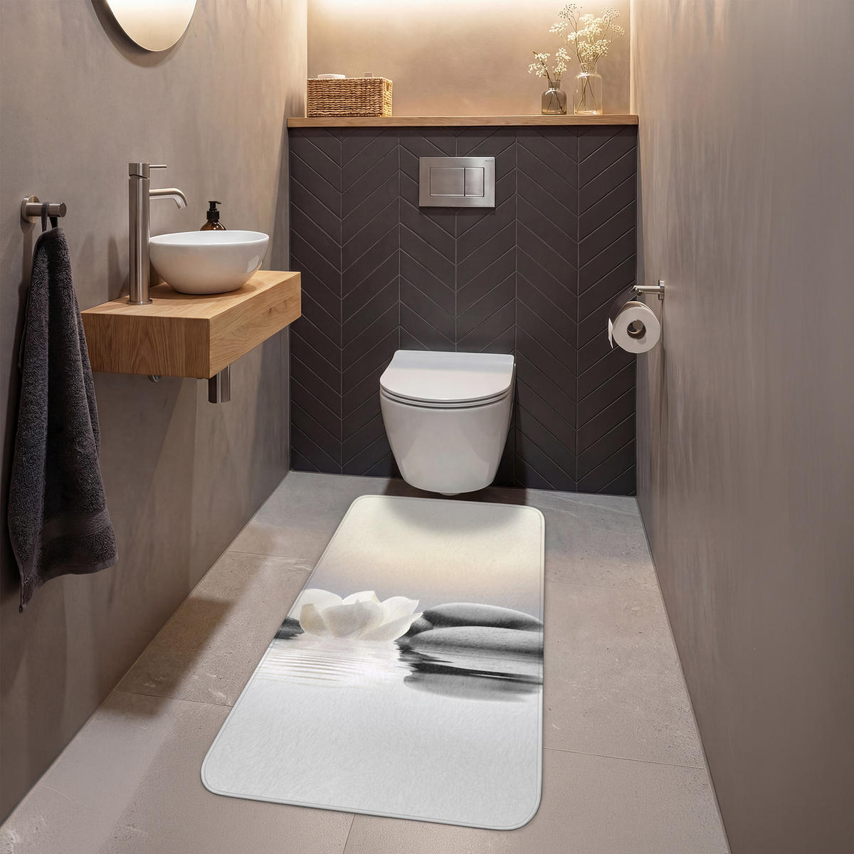 WC PŘEDLOŽKA Kameny - Lotos - Bílý - Voda - Zen 60x120 cm - bílá, textil/plast (60/1cm) - OnlyWow