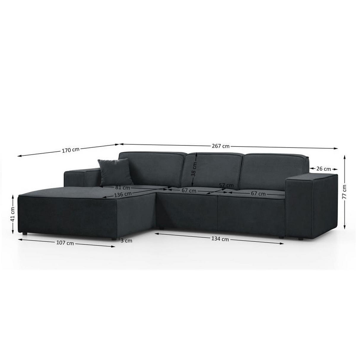 ECKSOFA ohne Schlaffunktion Pedro L dunkelgrau rechts - Dunkelgrau/Schwarz, Kunststoff/Textil (267/170cm) - Beautysofa