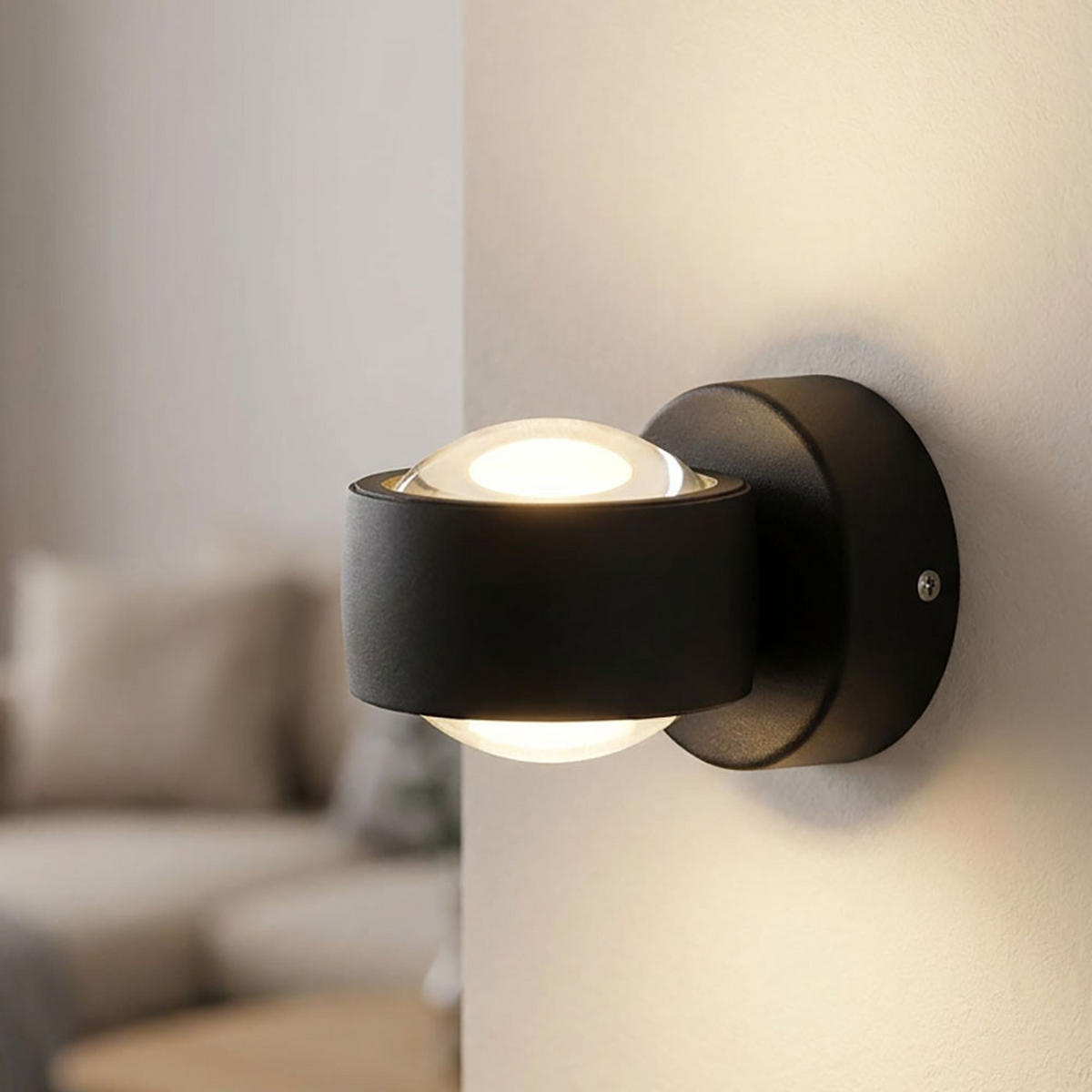 LED WANDLEUCHTE RANDI, Metall schwarz matt, Up & Down - Schwarz, Glas (7.5/7/10cm) - Globo Lighting