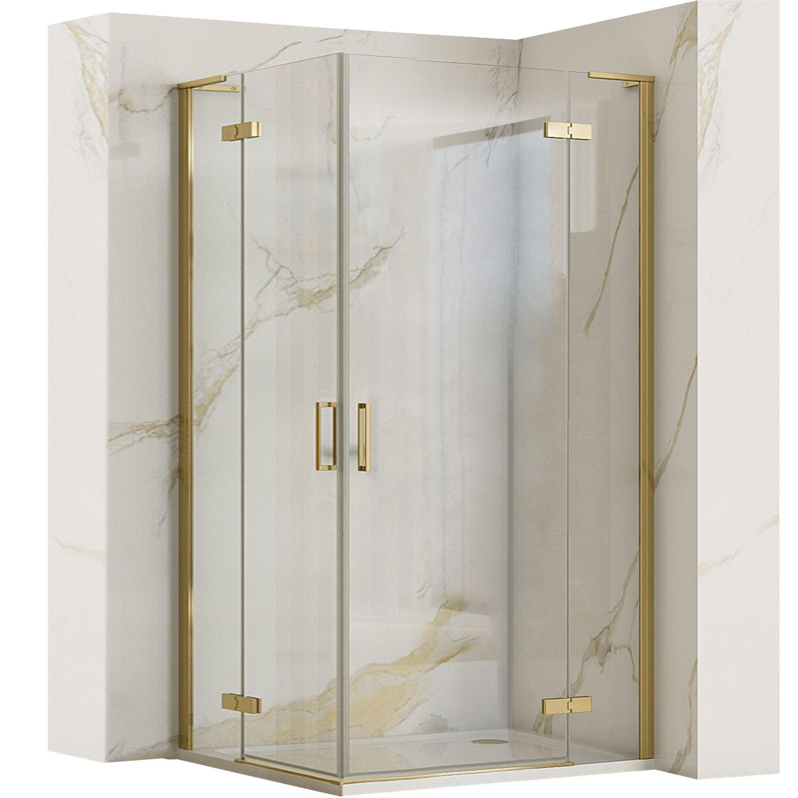 DUSCHKABINE Rea Hugo 90x100 Gold Brush - Goldfarben, Glas (90/100/200.5cm) - REA