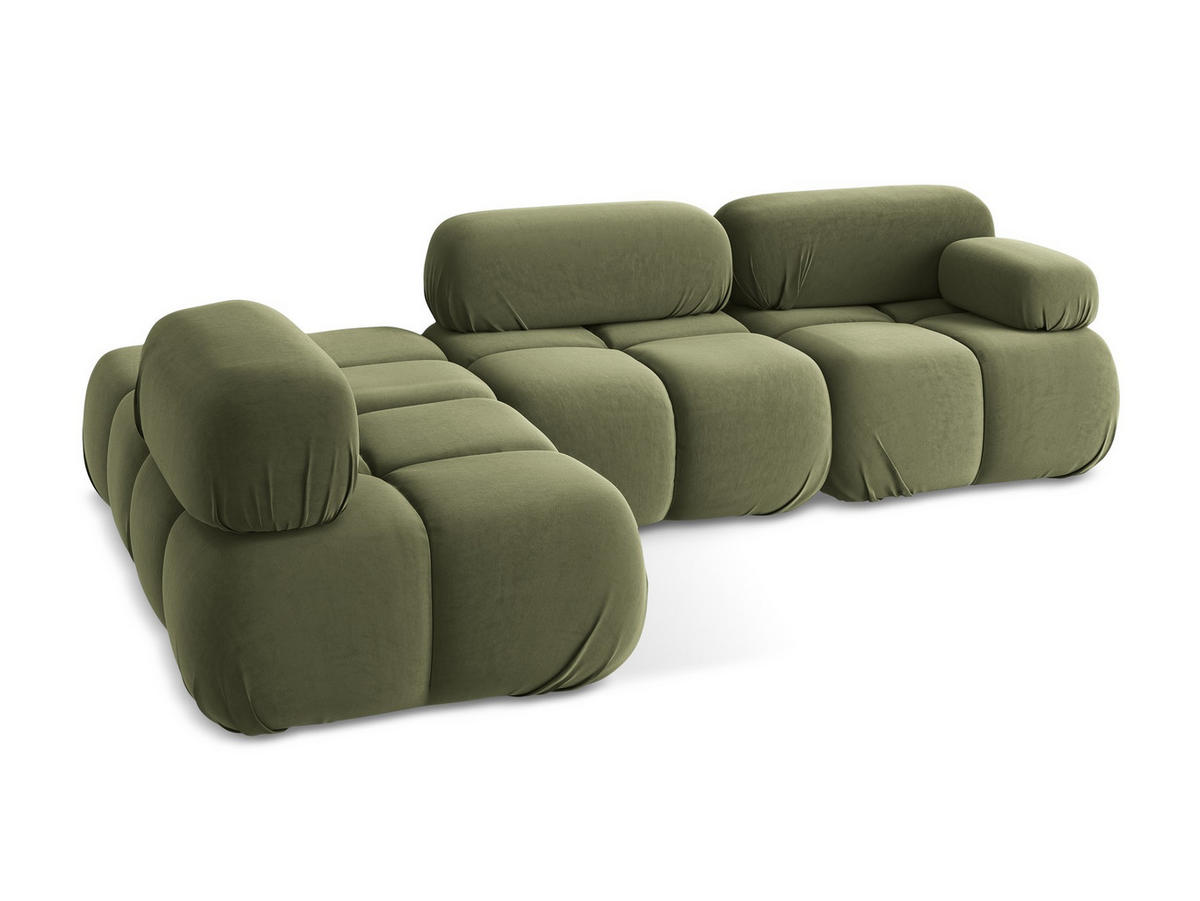 ECKSOFA Links Samt Stoff Grün - Schwarz/Olivgrün, Kunststoff/Textil (190/285cm) - Makamii