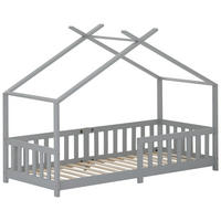 HAUSBETT 90/200 cm in Hellgrau mit Zaun und Lattenrost - Hellgrau, Holz (90/200cm) - CHICFURN