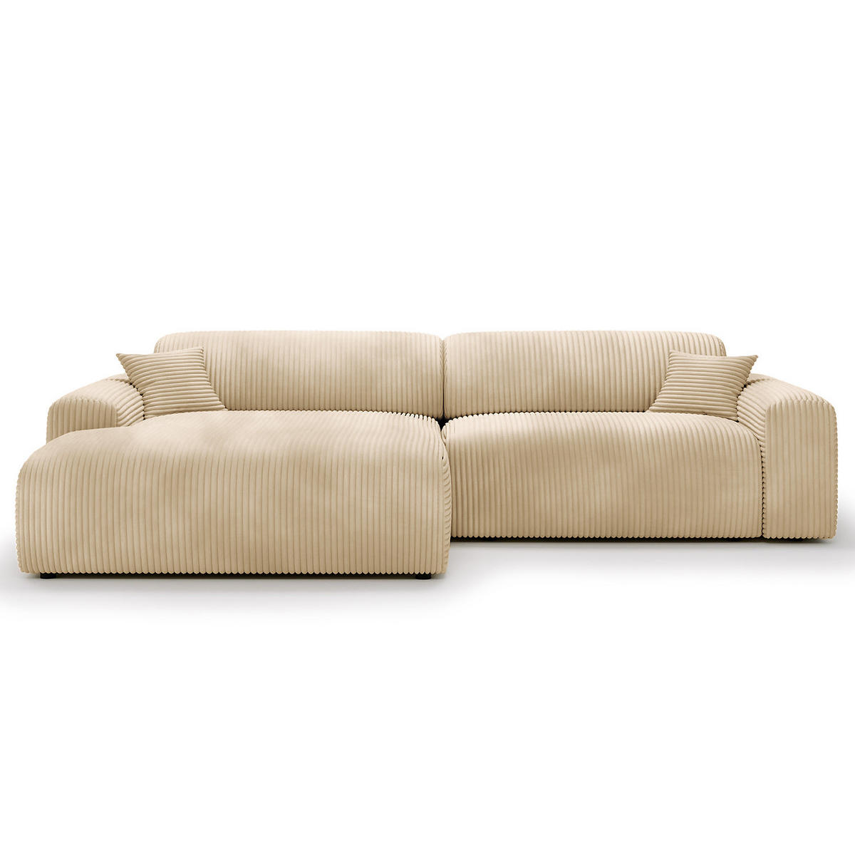 ECKSOFA mit Longchair - Cord - Beige/Schwarz, Kunststoff/Textil (284/178cm) - home24