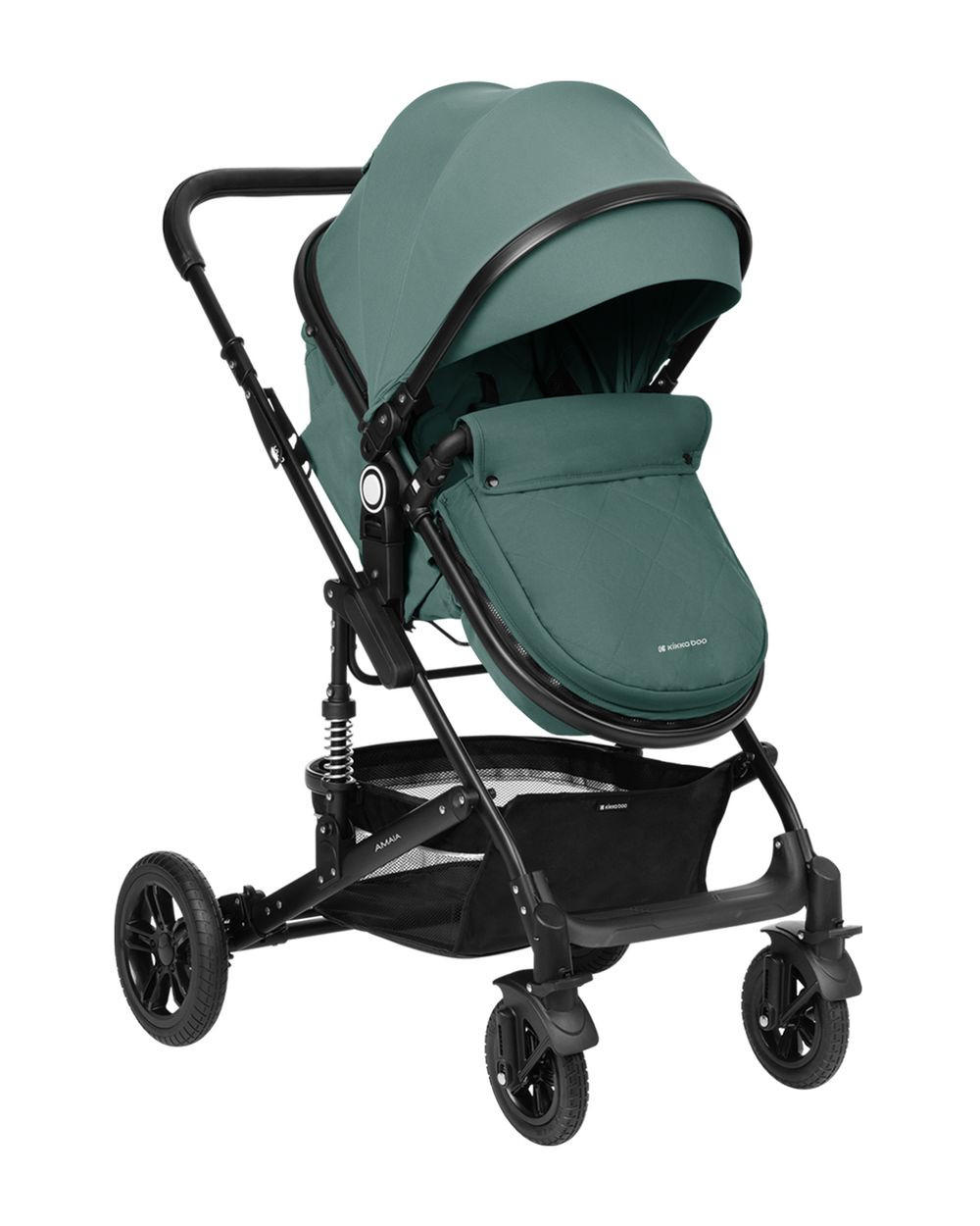 KOMBIKINDERWAGEN Amaia 3 in 1 grün Size Babyschale umbaubar Federung Tasche - Grün, Metall (86/50/107cm) - Kikka boo