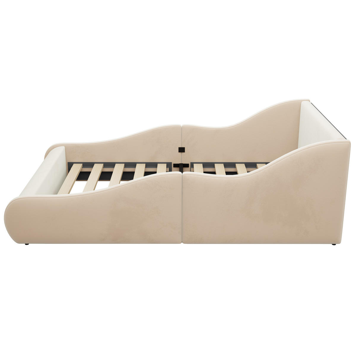 POLSTERBETT 90/200 cm Beige mit hohem Kopfteil und Seitenschutzgittern - Beige, Textil/Metall (90/200cm) - Oxeza