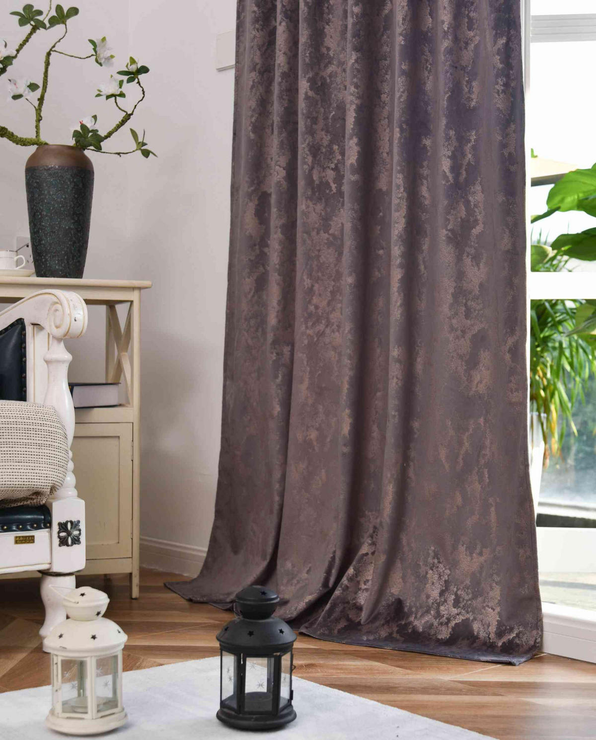 VORHANG SAMT MILANO STAR HxB 245x140 cm Grau Rosegold - Roségold, Textil (140/245cm) - Gardinenbox