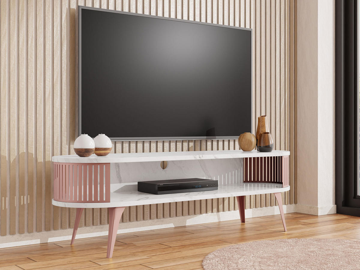 TV-LOWBOARD Roenni Oval Ember - Messingfarben/Weiß, Holzwerkstoff/Metall (140/44/40cm) - MIRJAN24