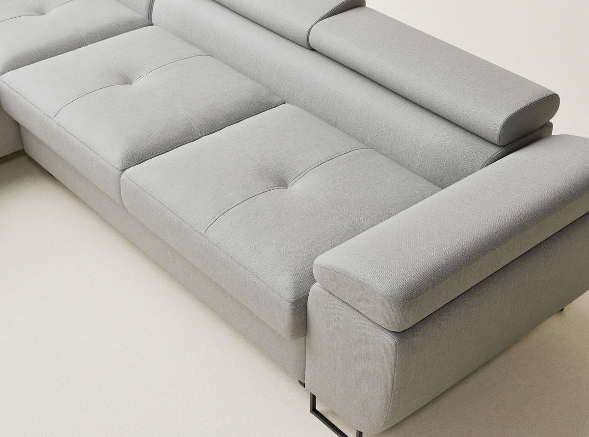 ECKSOFA MIT SCHLAFFUNKTION Concord Hellgrau Webstoff - Hellgrau/Schwarz, Holz/Holzwerkstoff (277/203cm) - Maison de Reve