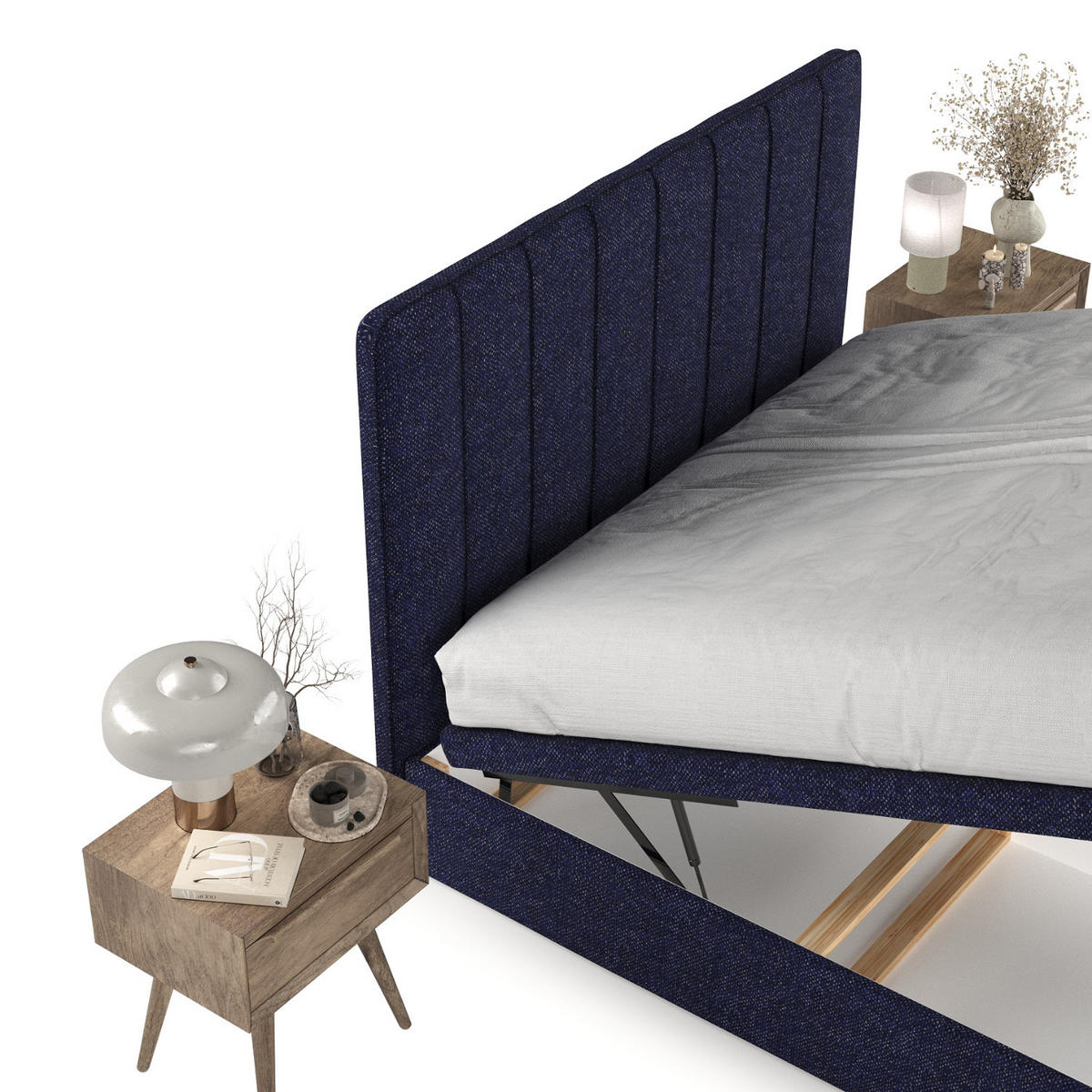 POLSTERBETT Vienna mit Stauraum 200/200 cm Marineblau im Alta Stoff - Schwarz/Dunkelblau, Holz/Holzwerkstoff (200/200cm) - AltaBeds