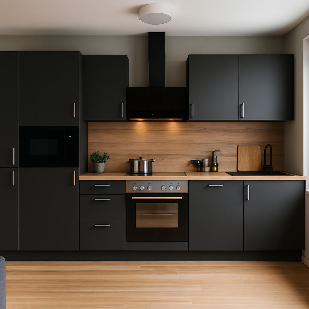 KÜCHENLEERZEILE „Leipzig“ 330 cm – ohne E-Geräte – Diamantgrau – mit Zubehör - Edelstahlfarben/Anthrazit, Holzwerkstoff/Metall (330/210/60cm) - GEBA