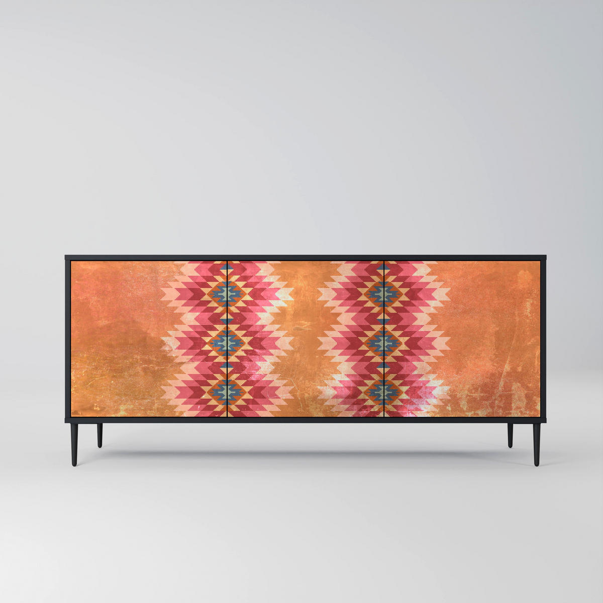 SIDEBOARD INDIAN FOLK, Graue Oberfläche, 164,5x42x70,5 cm, 3 Türen - Schwarz/Grau, Holzwerkstoff/Metall (164.5/70.5/42cm) - SpaceRebels