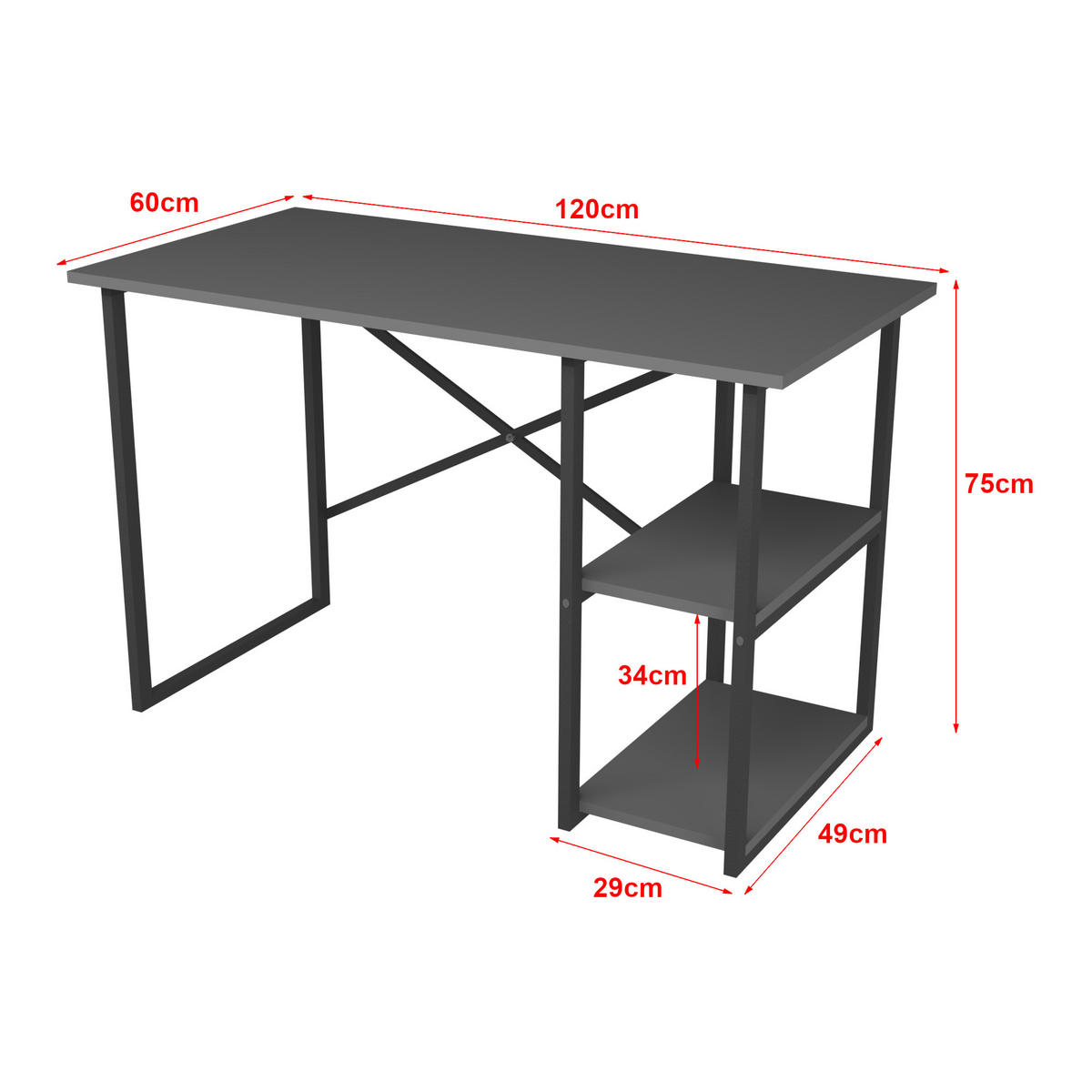 SCHREIBTISCH Nittedal - Anthrazit/Schwarz, Holzwerkstoff/Metall (60/120/75cm) - [en.casa]