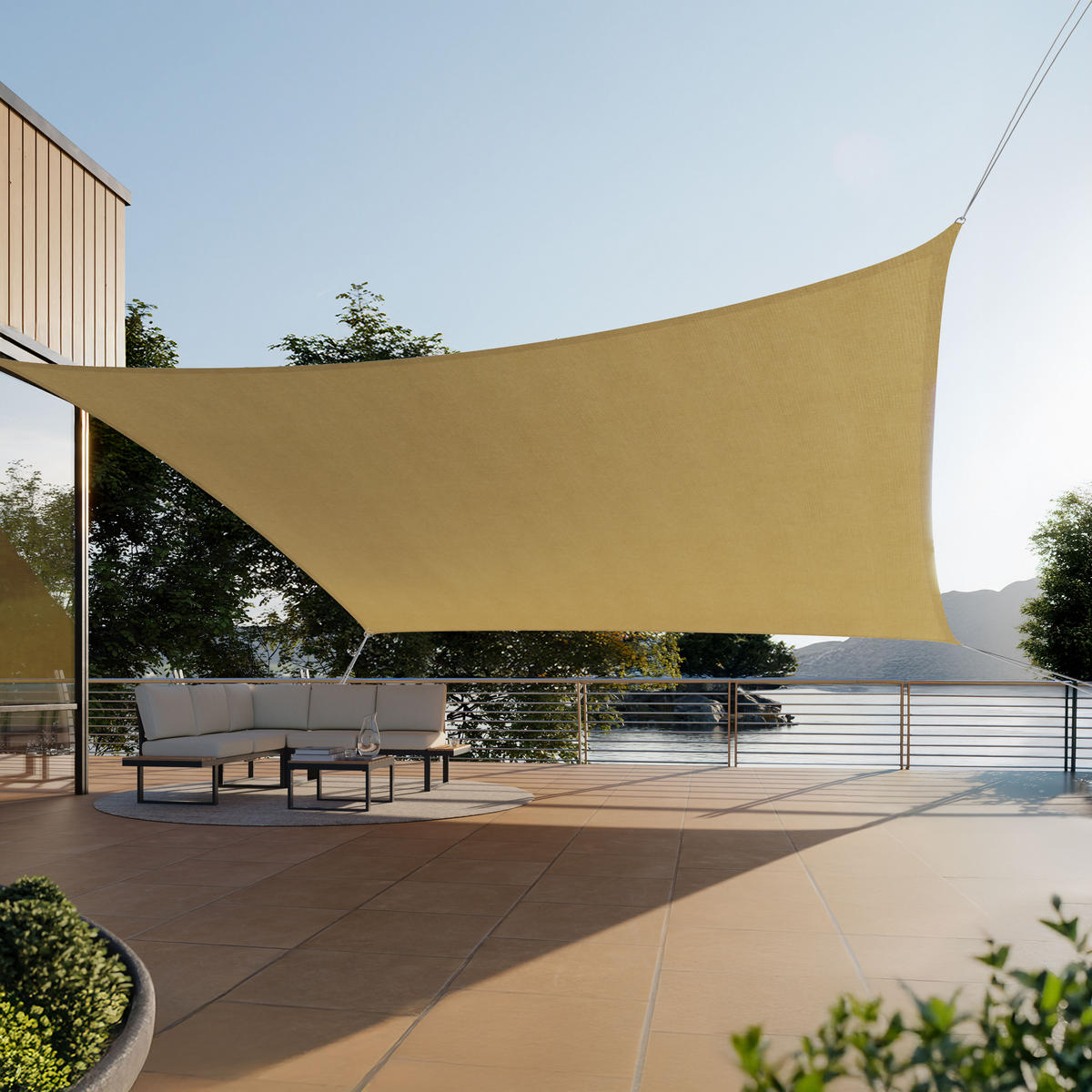 SONNENSEGEL Sunny,umfangreiches Montagematerial,Sand - Sandfarben, Kunststoff (500/300cm) - tectake