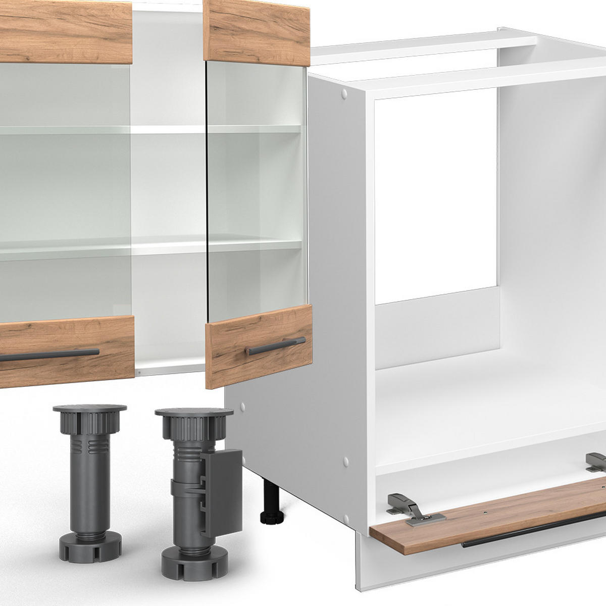 KÜCHENZEILE Fame-Line Goldkraft Eiche/Weiß 355 cm, AP Marmor - Honigeiche/Eiche Wotan, Holzwerkstoff (355/81.6/60cm) - Vicco