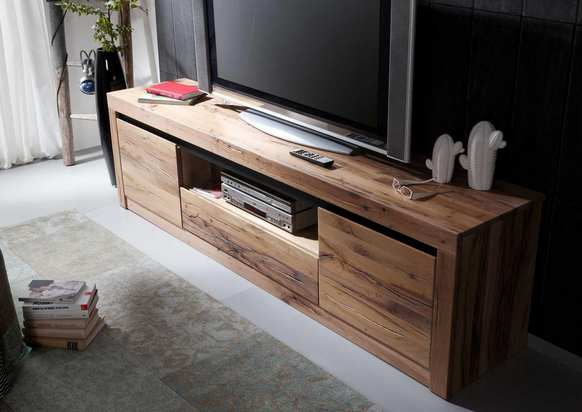 TV-BOARD Wild-/Zerreiche 202x42x55 Tabacco brown geölt MONTREUX #305 - Braun, Holz (42/55/202cm) - Massivmoebel24