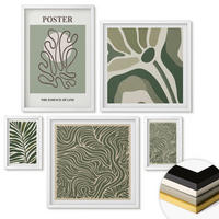 WANDBILDER 5er-Set - 50x50 cm & 20x30 cm & 40x60 cm Weißer Rahmen - Blattmuster und wellenförmige Formen - Weiß, Kunststoff (40/60cm) - ArtPrintCave