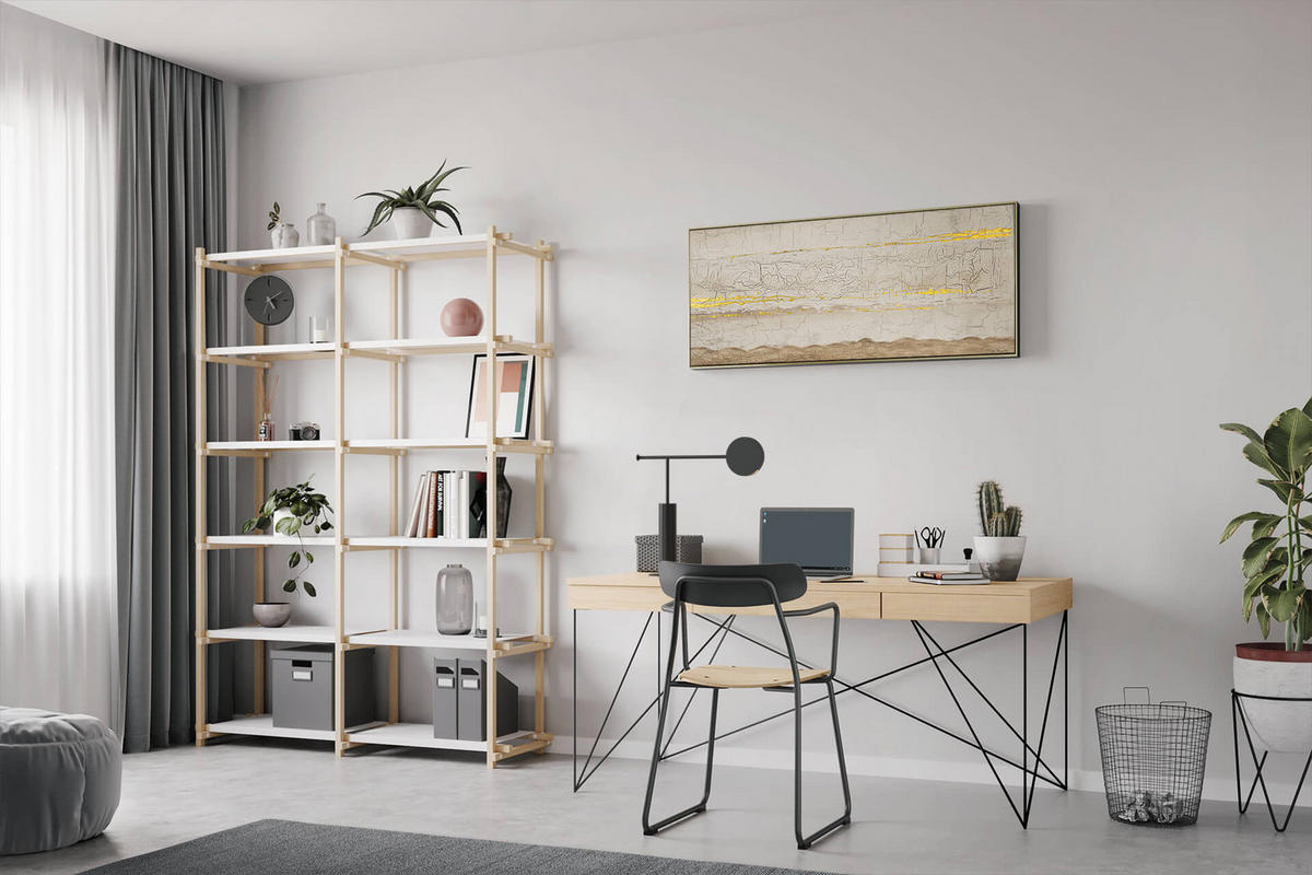 ÖLGEMÄLDE 120/60 cm - Goldfarben/Weiß, Holz/Textil (1.85/60cm) - KUNSTLOFT