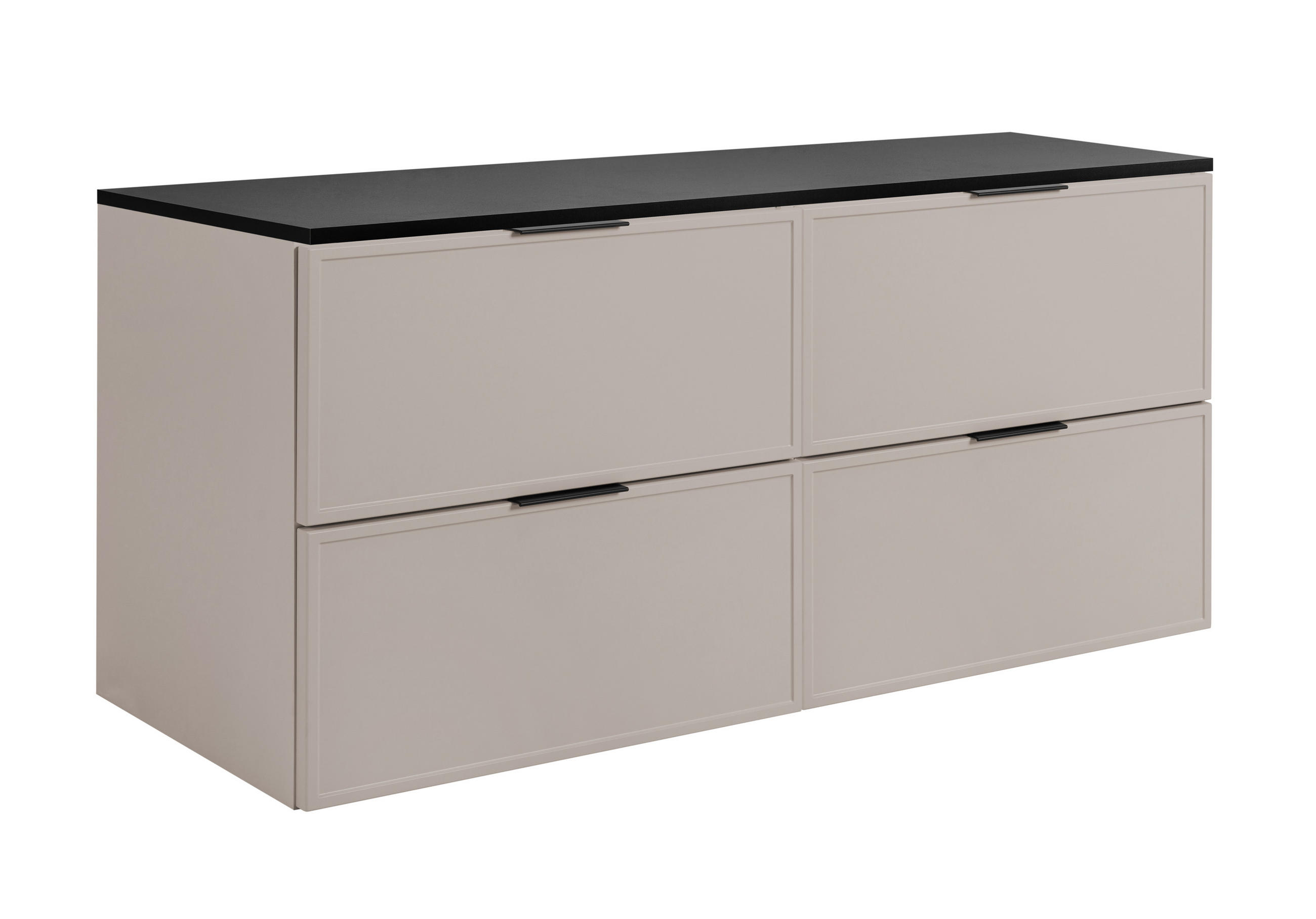 BADEZIMMERSCHRANK, Kaschmir / Dunkelgrau, Schwarze Griffe, 160 (2 x 80) x 46 x 57 cm - Kaschmir/Schwarz, Holzwerkstoff/Kunststoff (160/57/46cm) - 3XE LIVING