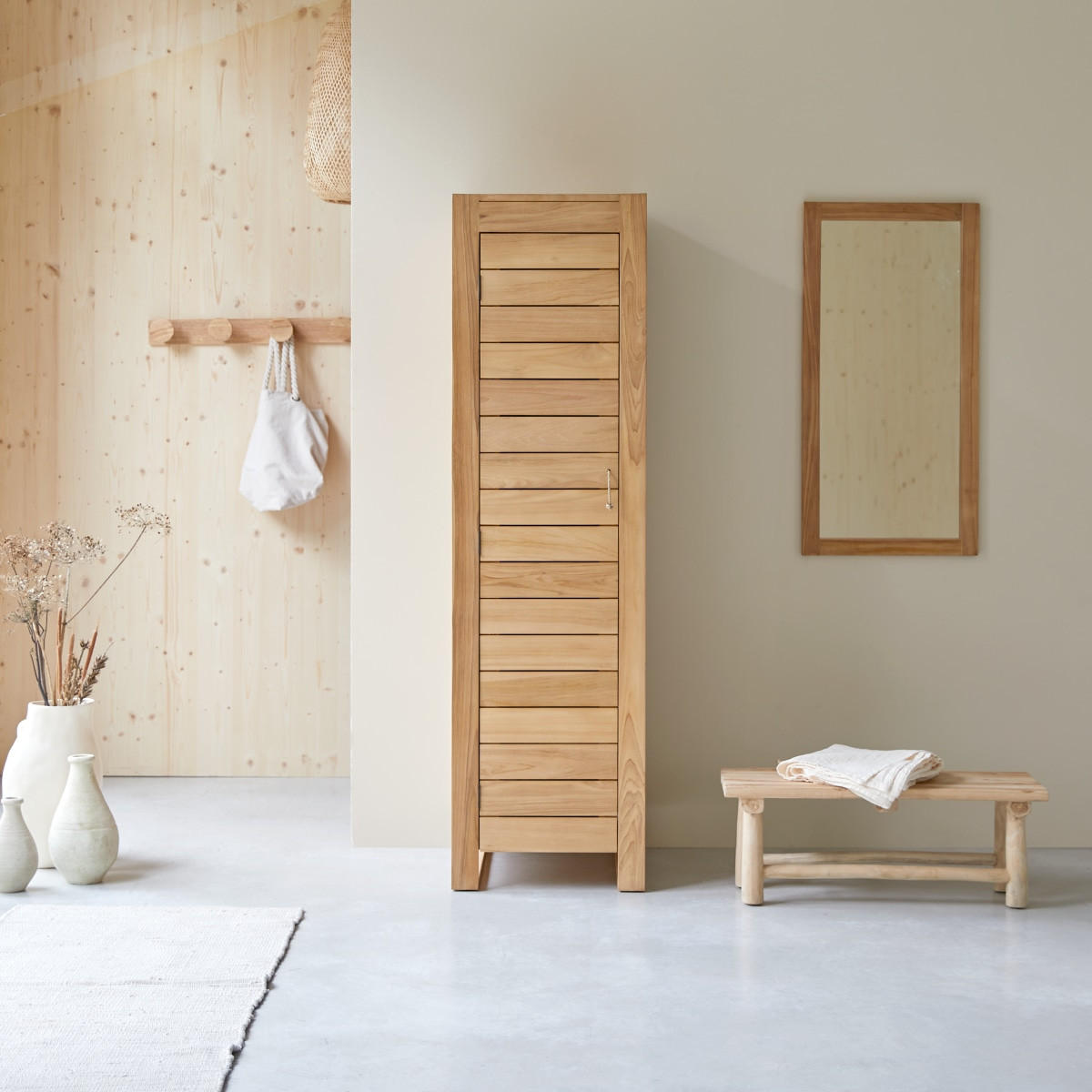 SCHRANK Minimalys Natur aus Teak - Naturfarben, Holz (50/180/55cm) - Tikamoon
