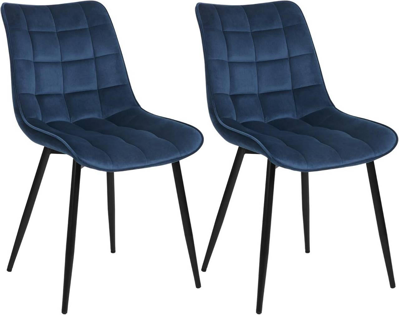 ESSZIMMERSTUHL 2er Set, Samt, Metallbeine, Blau - Blau/Schwarz, Textil/Metall (46/85.5/40.5cm) - Woltu