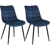 ESSZIMMERSTUHL 2er Set, Samt, Metallbeine, Blau - Blau/Schwarz, Textil/Metall (46/85.5/40.5cm) - Woltu