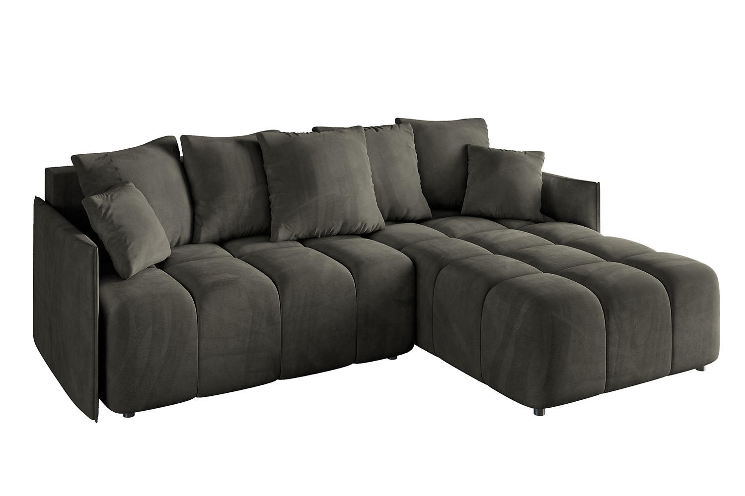 ECKSOFA Ottomane rechts LONLI-L 251x189x68 Schwarz Velours - Schwarz, Holzwerkstoff/Kunststoff (189/251cm) - ALTDECOR
