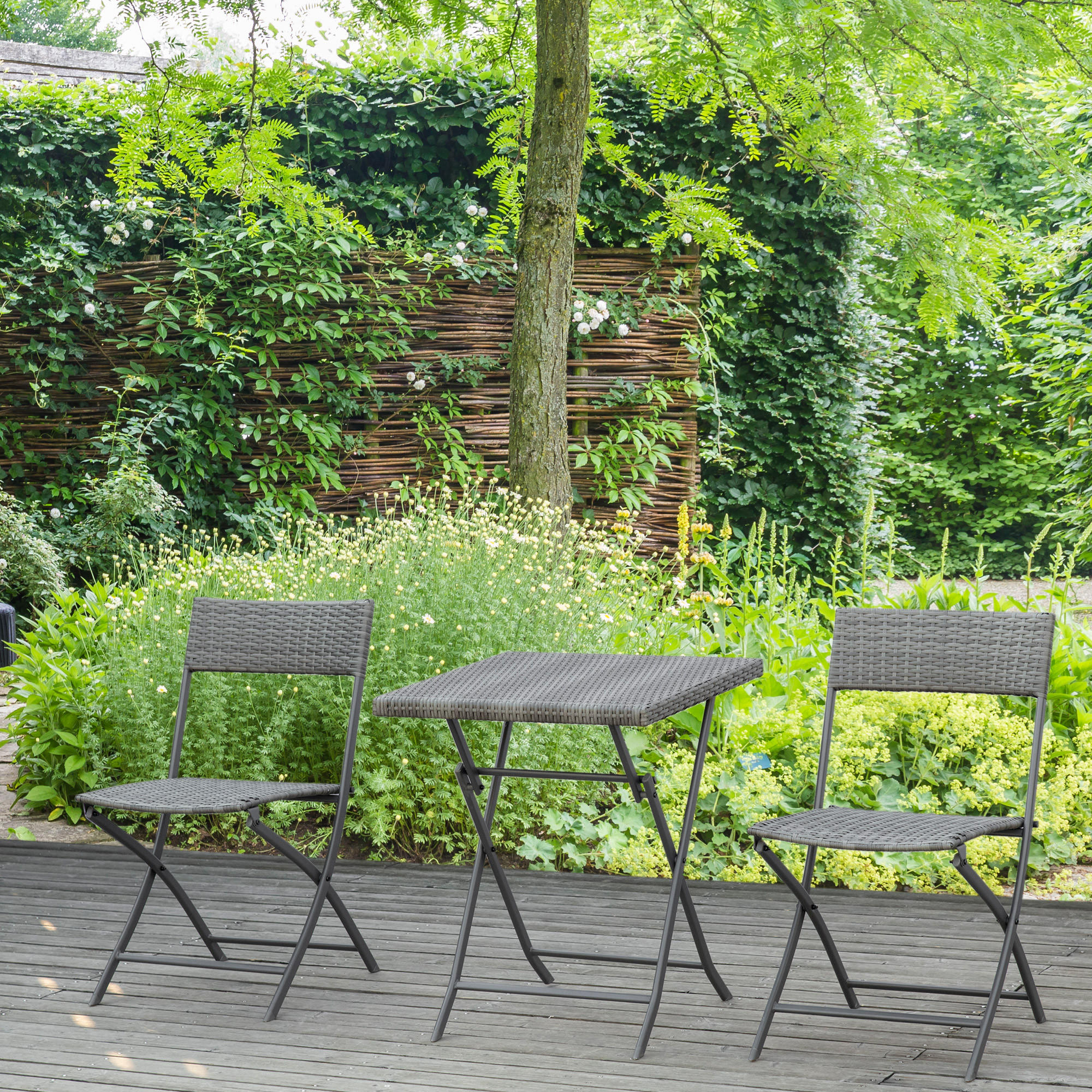 BISTROSET Polyrattan 3tlg. - Grau, Kunststoff - Outsunny